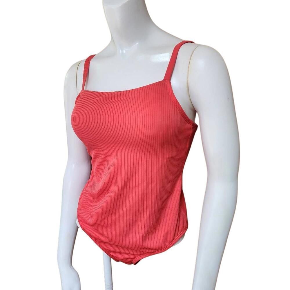 Kona Sol Stylish Ribbed Coral One-Piece Swimsuit (S)